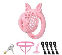 Lightweight Chastity Lock Device Chastity Cock Cage Invertedfor Men/Male Sex Toy Penis Bondage Cage with Urethra Catheters Auxiliary Belt (K2-A-Silicone;Light Pink)