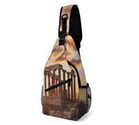 Lightweight Chest Bag Parthenon Temple On A Sunset Printed Sling Backpack Casual Shoulder Pack For Travel, Camping, Gym
