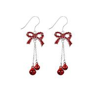 Lightweight Christmas Red Bow Knot Piercing Dangle Earrings Jingle Bell Tassel Women Teen Girls
