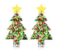 Lightweight Christmas Tree Faux Leather Sequins Dangle Earrings Glitter three-layer splicing sequin PU Earrings for Women Gift, 0, Metal, No Gemstone
