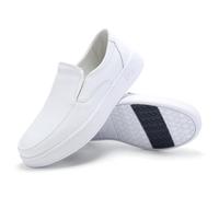 Lightweight Comfortable Nurse Shoe, Women's Slip on Comfort Leather Non-Slip Work Nursing Shoes, Buffer Wipeable Nonslip Hospital Flat Shoes, for Doctors, Healthcare Providers(White,5.5 UK)