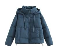 Lightweight Cropped Winter Jacket Womens Puffer Coat Quilted Warm Outerwear Zip Up Short Casual Style Navy Blue Medium