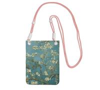 Lightweight Crossbody Cell Phone Purse for Women Girls, Almond Blossom Small Sling Pouch, Hands-Free Compact Wallet Purse for Daily Shopping Travel, Water-Resistant Shoulder bag Organizer, Pink Strap