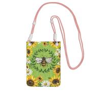 Lightweight Crossbody Cell Phone Purse for Women Girls, Bee & Sunflowers Small Sling Pouch, Hands-Free Compact Wallet Purse for Shopping Travel, Water-Resistant Shoulder bag Organizer, Pink Strap