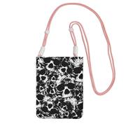 Lightweight Crossbody Cell Phone Purse for Women Girls, Black White Human Skull Small Sling Pouch, Hands-Free Compact Wallet Purse for Travel, Water-Resistant Shoulder bag Organizer, Pink Strap