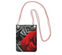 Lightweight Crossbody Cell Phone Purse for Women Girls, Black White Red Roses Small Sling Pouch, Hands-Free Compact Wallet Purse for Shopping Travel, Water-Resistant Shoulder bag Organizer, Pink Strap