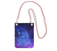 Lightweight Crossbody Cell Phone Purse for Women Girls, Blue Galaxy Small Sling Pouch, Hands-Free Compact Wallet Purse for Daily, Shopping, Travel, Water-Resistant Shoulder bag Organizer, Pink Strap