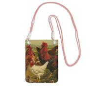 Lightweight Crossbody Cell Phone Purse for Women Girls, Chickens Farm Small Sling Pouch, Hands-Free Compact Wallet Purse for Daily, Shopping, Travel, Water-Resistant Shoulder bag Organizer, Pink Strap