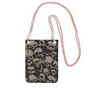 Lightweight Crossbody Cell Phone Purse for Women Girls, Cool Skull Graphics Small Sling Pouch, Hands-Free Compact Wallet Purse for Shopping Travel, Water-Resistant Shoulder bag Organizer, Pink Strap
