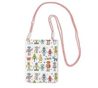 Lightweight Crossbody Cell Phone Purse for Women Girls, Cute Cartoon Robots Small Sling Pouch, Hands-Free Compact Wallet Purse for Shopping Travel, Water-Resistant Shoulder bag Organizer, Pink Strap