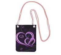 Lightweight Crossbody Cell Phone Purse for Women Girls, Fashional Purple Hearts Small Sling Pouch, Hands-Free Compact Wallet Purse for Travel, Water-Resistant Shoulder bag Organizer, Pink Strap