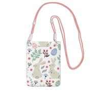 Lightweight Crossbody Cell Phone Purse for Women Girls, Flowers Bunnies Birds Small Sling Pouch, Hands-Free Compact Wallet Purse for Shopping Travel, Water-Resistant Shoulder bag Organizer, Pink Strap