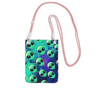 Lightweight Crossbody Cell Phone Purse for Women Girls, Green Aliens Small Sling Pouch, Hands-Free Compact Wallet Purse for Daily, Shopping, Travel, Water-Resistant Shoulder bag Organizer, Pink Strap