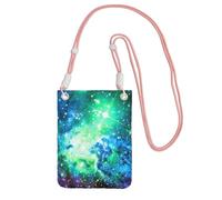 Lightweight Crossbody Cell Phone Purse for Women Girls, Green Blue Purple Galaxy Small Sling Pouch, Hands-Free Compact Wallet Purse for Daily Shopping Travel, Water-Resistant Shoulder bag Organizer