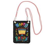 Lightweight Crossbody Cell Phone Purse for Women Girls, Happy Birthday Big Cake Small Sling Pouch, Hands-Free Compact Wallet Purse for Travel, Water-Resistant Shoulder bag Organizer, Pink Strap
