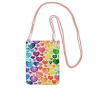 Lightweight Crossbody Cell Phone Purse for Women Girls, Rainbow Hearts Small Sling Pouch, Hands-Free Compact Wallet Purse for Daily Shopping Travel, Water-Resistant Shoulder bag Organizer, Pink Strap
