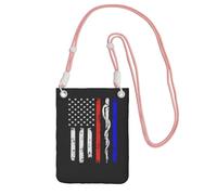 Lightweight Crossbody Cell Phone Purse for Women Girls, Red Stripe Usa Flag Small Sling Pouch, Hands-Free Compact Wallet Purse for Shopping Travel, Water-Resistant Shoulder bag Organizer, Pink Strap