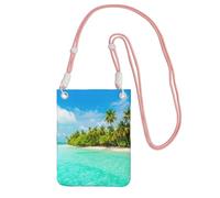 Lightweight Crossbody Cell Phone Purse for Women Girls, Sandy Beach Palm Tree Small Sling Pouch, Hands-Free Compact Wallet Purse for Shopping Travel, Water-Resistant Shoulder bag Organizer, Pink Strap
