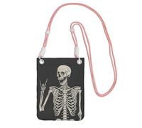 Lightweight Crossbody Cell Phone Purse for Women Girls, Skull Rock Roll Skeleton Bone Small Sling Pouch, Hands-Free Compact Wallet Purse for Travel, Water-Resistant Shoulder bag Organizer, Pink Strap