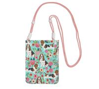 Lightweight Crossbody Cell Phone Purse for Women Girls, Sweet Basset Hound Florals Small Sling Pouch, Hands-Free Compact Wallet Purse for Travel, Water-Resistant Shoulder bag Organizer, Pink Strap