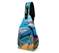 Lightweight Crossbody Shoulder Backpack Blue Ocean Underwater World Dolphin Art Shoulder Chest Bags Unisex,Multipurpose Backpacks for Camping Cycling Working