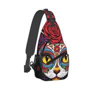 Lightweight Crossbody Shoulder Backpack Day Of The Dead Kitty Cat Sugar Skull Sling Backpack Anti Theft Daypack for Camping Hiking Outdoor