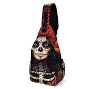 Lightweight Crossbody Shoulder Backpack Mexican Day Of The Dead Sugar Skull Flowers Women Art Chest Pack Anti Theft,Casual Chest Backpack for Cycling Men Camping