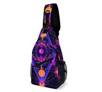 Lightweight Crossbody Shoulder Bag Sacred Geometry Symbols Sun Moon Trippy Purple Shoulder Bags Unisex,Anti Theft Sling Backpack for Cycling Hiking Outdoor