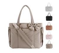 Lightweight Crush Bow Tote Bag For Women, Bow Tote Bag For Women, Stylish Handbag For Work, Travel, Beach, Shopping (brown)