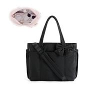 Lightweight Crush Bow Tote Bag For Women, Crush Bow Tote Bag with Bow, Stylish Handbag for Work, Travel, Beach, Shopping (Black)