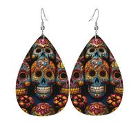 Lightweight Dangle Earring Colorful Sugar Skulls Drop Leather Earrings Novelty Women Earring for Party Mother’s Day Ladies