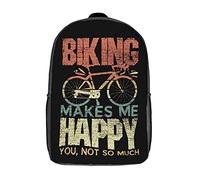 Lightweight Daypack Biking Makes Me Happy School Bags Personality Sports Bag for Camping, Work, Travel, 42X32X14Cm