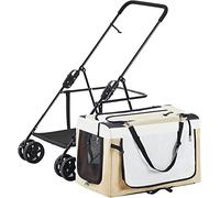 Lightweight Dog Stroller for 2 Dogs Cats Puppy&Kitten Breathable Pram Detachtable Pet Stroller Foldable Carrier Cart (Red) (Khaki)