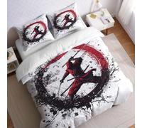 Lightweight Double Bedding Set 200 x 200 cm black Microfibre Duvet Cover with Japanese samurai ink splash style Print, 3 Pcs with Pillowcases