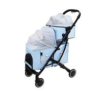 Lightweight Double Pet Stroller for Dogs and Cats Double-Layer Pet Stroller Cat Dog Pram Breathable Travel Carrier Detachable Carriage Pushchair (Blue) (Blue)