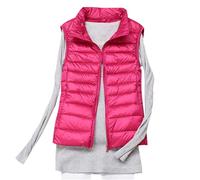 Lightweight Down Gilet Ladies Puffer Vest Jackets Women Plus Size Cropped Padded Waisted Coats Full Zip Casual Gilet Jacket Bodywarmer With Pocket Winter Warm Casual Sleeveless Jacket Hot Pink 4XL