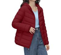 Lightweight Down Jacket for Women UK Autumn Winter Full Zip Warm Hooded Puffer Jackets Oversized Casual Plain Packable Quilted Jacket with Pockets