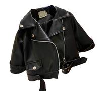 Lightweight Down Jacket Girls Motorcycle Pretty Cool Style Large Lapel Zip Leather Jacket 2024 Autumn and Winter Top E Girl, BK2, 3-4 Jahre