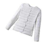 Lightweight Down Jacket Women Collarless Packable Ladies Puffer Jacket Coats for Women Puffa Jackets Oversized Waterproof Puffer Jackets Womens Down Feather Coat Parka Quilted Padded Jackets White M