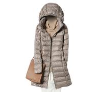 Lightweight Down Jacket Women Long Ladies Longline Lightweight Puffer Jacket Womens Packable Hooded Quilted Jackets Puffer Coats for Women Ultralight Down Jacket Oversized Puffer Coat Womens Khaki M