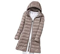 Lightweight Down Jacket Women Packable Ladies Puffer Jacket Long Puffer Coats for Women Puffa Jackets With Hood Oversized Longline Waterproof Womens Down Feather Coat Quilted Padded Jackets Khaki XL