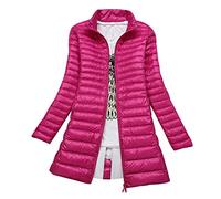 Lightweight Down Jacket Women Packable Ladies Puffer Jacket Long Puffer Coats for Women Puffa Jackets Oversized Longline Waterproof Womens Compressible Down Feather Coat Parka Quilted Padded Rose XXL