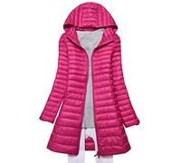 Lightweight Down Jacket Women Packable Ladies Puffer Jacket Long Puffer Coats for Women Puffa Jackets With Hood Longline Waterproof Womens Compressible Down Feather Coat Parka Quilted Padded Rose XL
