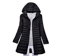 Lightweight Down Jacket Women Packable Ladies Puffer Jacket Long Puffer Coats for Women Puffa Jackets With Hood Longline Waterproof Womens Compressible Down Feather Coat Parka Quilted Padded Black XL