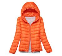 Lightweight Down Jacket Women with Hood Womens Down Coats Women's Ultra Light Packable Down Jacket Down Filled Coat Parka Quilted Padded Hooded Puffer Jacket Ladies Bubble Puffa Jacket Winter Orange