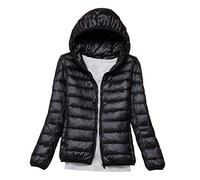 Lightweight Down Jacket Women with Hood Womens Down Coats Women's Ultra Light Packable Down Jacket Down Filled Coat Parka Quilted Padded Hooded Puffer Jacket Ladies Bubble Puffa Jacket Winter Black