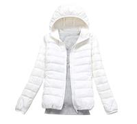 Lightweight Down Jacket Women with Hood Womens Down Coats Women's Ultra Light Packable Down Jacket Down Filled Coat Parka Quilted Padded Hooded Puffer Jacket Ladies Bubble Puffa Jacket Winter White