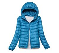 Lightweight Down Jacket Women with Hood Womens Down Coats Women's Ultra Light Packable Down Jacket Down Filled Coat Parka Quilted Padded Hooded Puffer Jacket Ladies Bubble Puffa Jacket Winter Blue