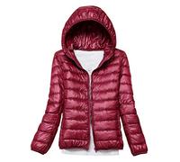 Lightweight Down Jacket Women with Hood Womens Down Coats Women'S Ultra Light Packable Down Jacket Down Filled Coat Parka Quilted Padded Hooded Puffer Jacket Ladies Bubble Puffa Jacket Winter Wine Red