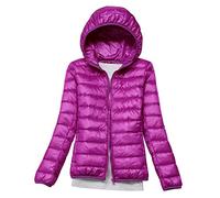 Lightweight Down Jacket Women with Hood Womens Down Coats Women's Ultra Light Packable Down Jacket Down Filled Coat Parka Quilted Padded Hooded Puffer Jacket Ladies Bubble Puffa Jacket Winter Purple